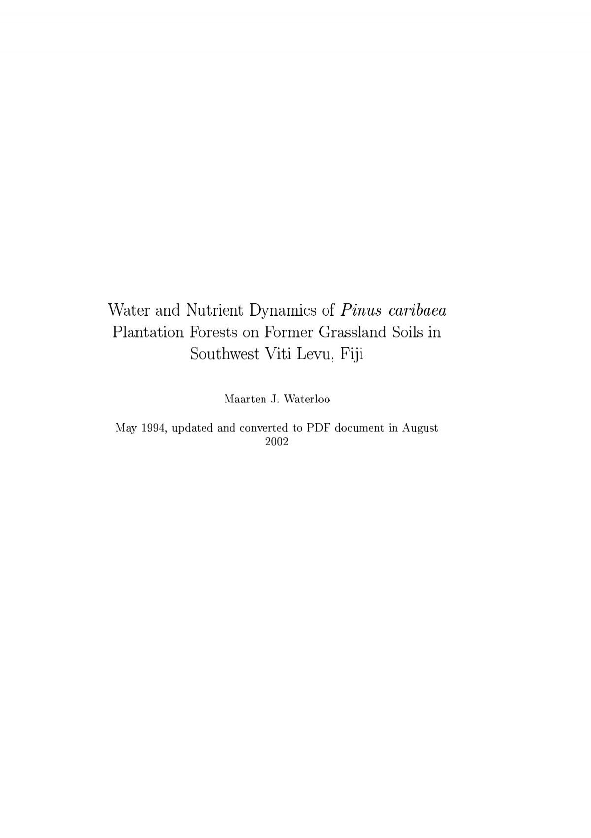 Water And Nutrient Dynamics Of Pinus Caribaea Vu Dare Home