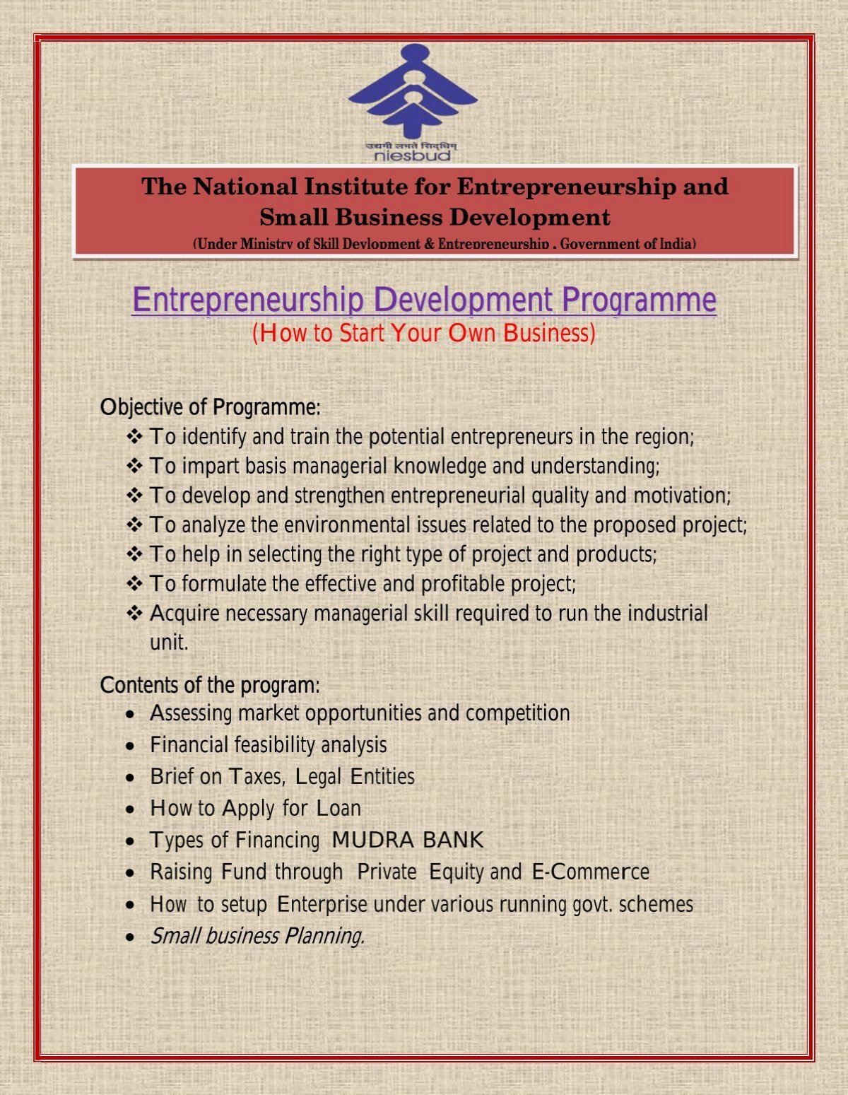 Entrepreneurship Development Programme