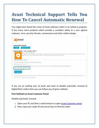 avast disable automatic renewal