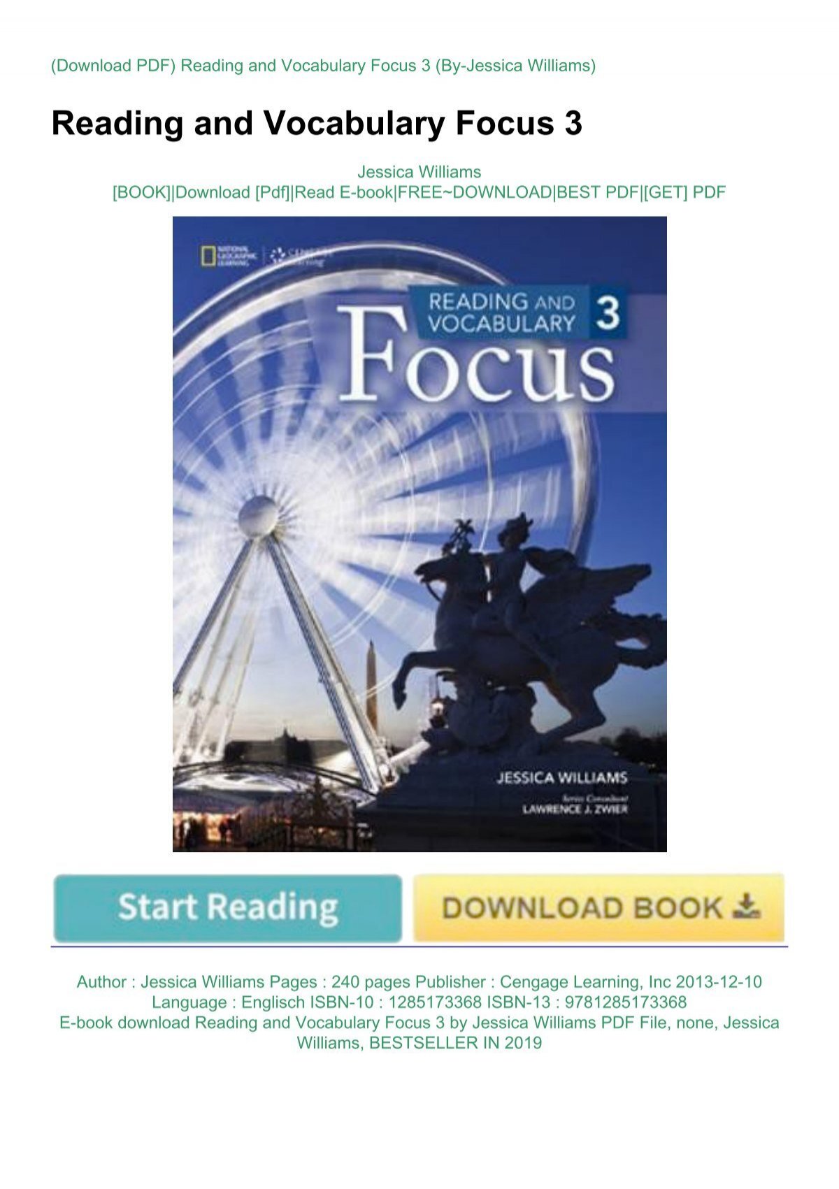 E-book download Reading and Vocabulary Focus 3 by Jessica Williams PDF File