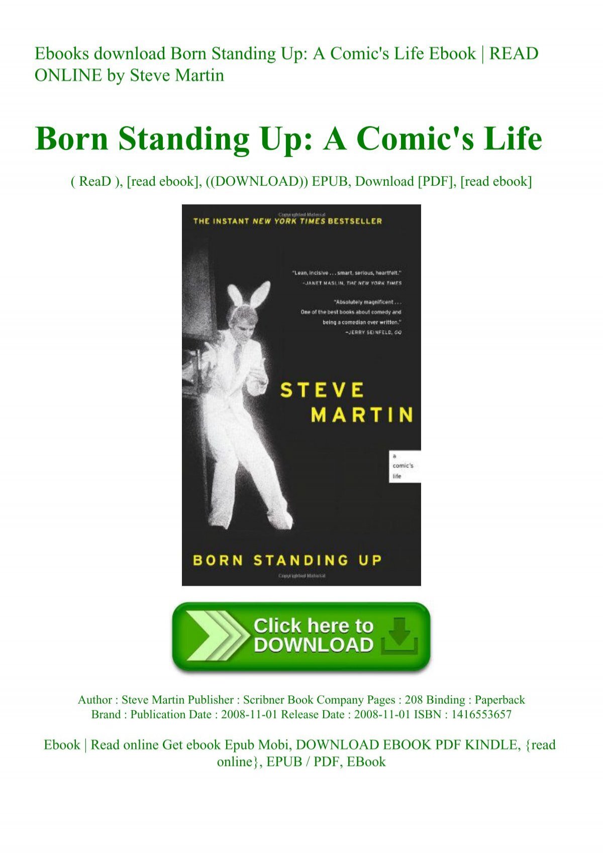 Born Standing Up A Comics Life Download Free Ebook