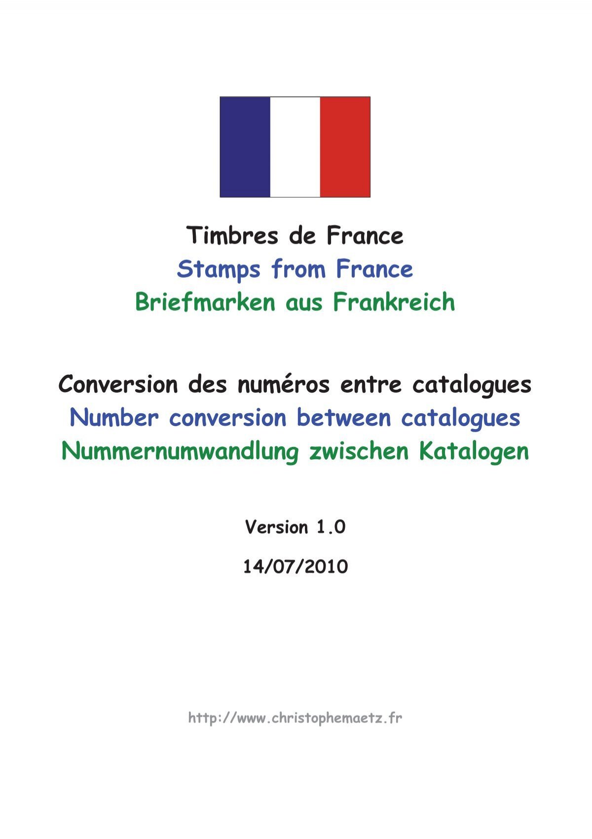 Conversion Timbres France des numérotations Yvert Tellier / Scott