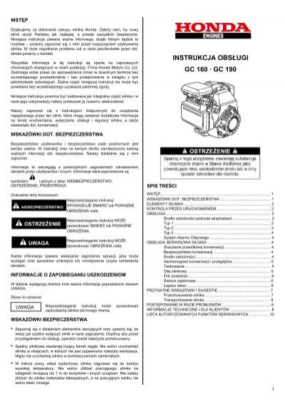 Instrukcja Obsługi Gc 160 · Gc 190 - Honda